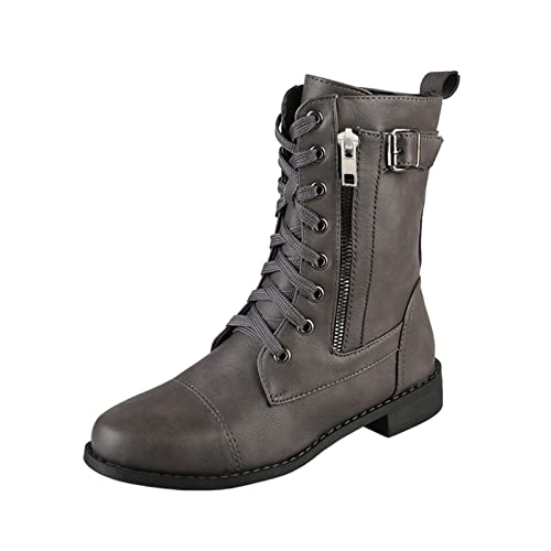 Motorradstiefel Damen Stiefeletten mit Reißverschluss Seitlicher Chunky Absatz Booties Ritter Boots für Frauen (Grey, 37) von Generic