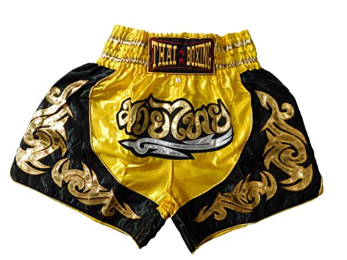 Muay Thai Hose Short Boxing Thailand Shorts Kickboxen MMA Boxen Sport Training Gym (as3, Alpha, m, Regular, Regular, Gelb) von Generic
