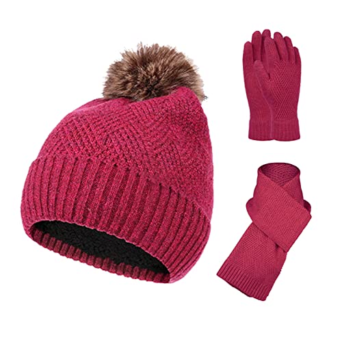 MüTze Schal & Handschuh Sets FüR Damen Weicher Warme Dicke Futter Beanie Strickmütze Jacquard Stricken Schneemuster Handschuhe Langer Schal von Generic