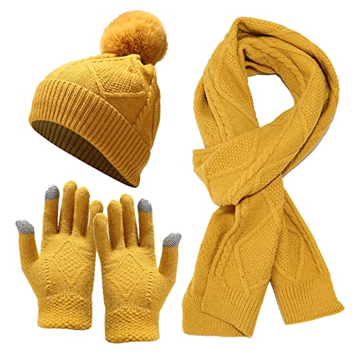 Mütze, Schal & Handschuh-Sets Beanie Damen Strickmütze Damen Beanie Cap Hat Teddy Gefüttert Unisex Thermo Outdoor Sport Mütze für Outdoor Winter Caps Damen Wintersport Grobstrick Mütze von Generic