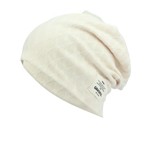 Mütze Damen Herren Slouch Beanie Mütze, Weich Dünne Mütze aus Baumwolle, Leichte Atmungsaktiv LongBeaniee, Jersey Chemo Mütze, Elastisch Laufmütze für Alle Jahreszeiten 2024 (White, One Size) von Generic