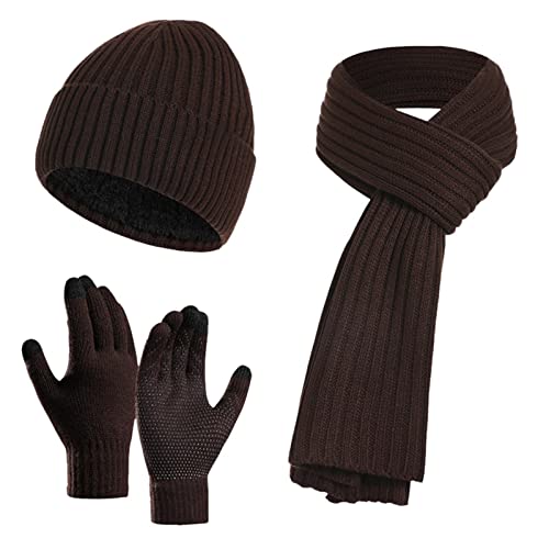 Mütze Schal Handschuhe Set Herren, Beanie Damen Winter Loopschals Für Damen Wintermütze Damen Weihnachten Geschenke Winter Warme Strickmütze Kaffee von Generic