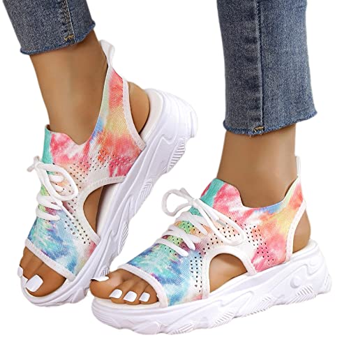 Muffin-Sandalen - Causal Sommer Open Toe Plateau Sandalen Schuhe - Atmungsaktive Muffin-Sandalen mit Kontrasteinsätzen und Ausschnitten zum Schnüren für Damen Muffin-Sandalen - Causal Sommer Open Toe Plateau Sandalen Schuhe - Atmungsaktive Muffin-Sandalen mit Kontrasteinsätzen und Ausschnitten zum Schnüren für Damen von Generic