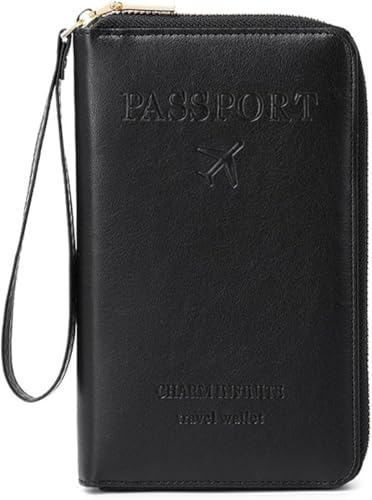 Multi-Functional RFID Travel Passport Wallet,Secure ID Card Organizer,Slim PU Cover for Credit Cards,Tickets and Cash (Black) von Generic