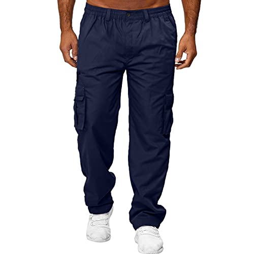 Multi-Pocket Herren Hose Overalls Fitness Sporthose Gerades Bein Herren Hose Cargo Sweathose Jogger Hose Athletic Pants, navy, 36-41 von Generic