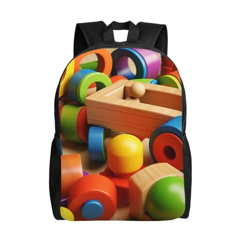 Multifunktion Daypack Buntes Holzspielzeug Studentenrucksack Perfekt Wanderrucksack Für Freizeit, Reisen, Schule, 42X32X14Cm von Generic