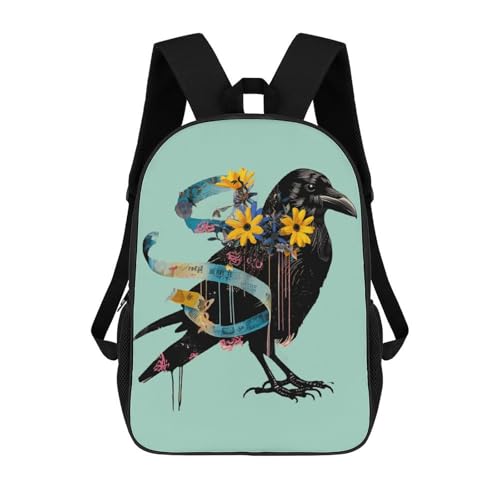 Multifunktion Rucksäcke Blumen Schwarz Blau Band Gedruckt Studentenrucksack wasserdichte Wanderrucksack Für Schule, Freizeit, Job, 42X32X14Cm von Generic