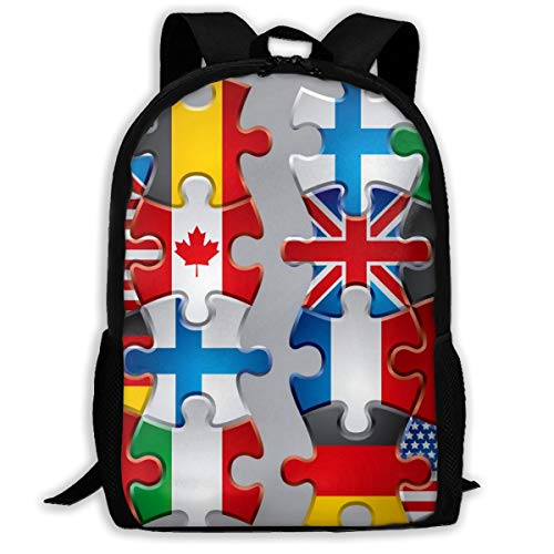 Multifunktion Studentenrucksack Puzzle-Flaggensymbole Wanderrucksack Stylischer Laptoptasche Für Job, Schule, Büro, 42X32X14Cm von Generic
