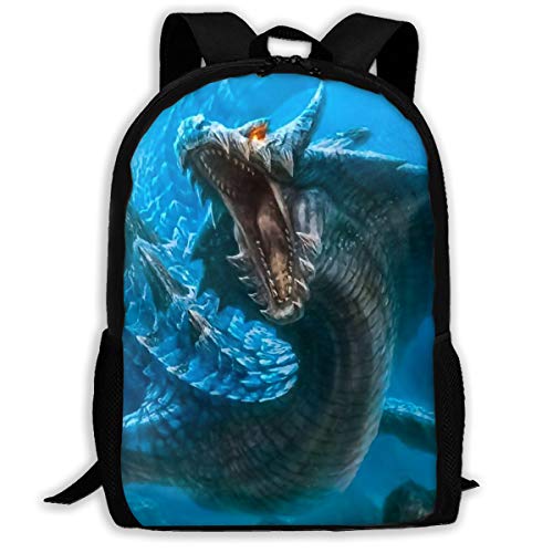 Multifunktion Studentenrucksack Wilder Drache Unter Wasser Tasche Stylische Wanderrucksack Für Büro, Schule, Job, 42X32X14Cm von Generic