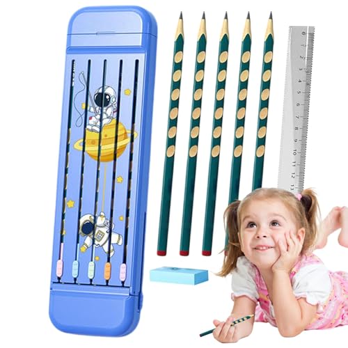 Multifunktionaler Bleistiftbox - Geteilter Bleistift -Organisator Fall | Harte Stationerie -Aufbewahrungsbox 5 Bleistiften, Radiergummi, Herrscher, Spitzer, Hard -Buntstiftkiste Für, Mädche von Generic