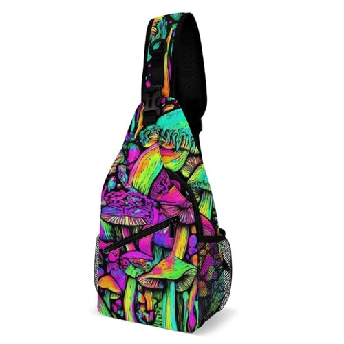 Multipurpose Crossbody Bags Trippy Pilz Zauberwelt Kunst Sling Rucksack Stylisch,Tragbare Taktisch Brusttasche für Herren Kletternoutdoor Sport von Generic