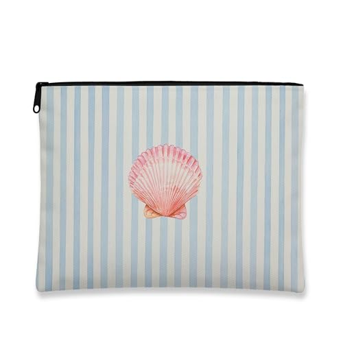Muschel-Make-up-Tasche, Pfirsichmuschel, nautische Kosmetiktasche für Damen, tragbare kleine Canvas-Reißverschlusstasche, Strandurlaub, Geschenk, Kulturbeutel Organizer, Blau, 7x9 Inch, Schale von Generic