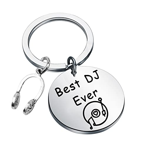 Musikliebhaber Geschenk Best DJ Ever mit Perle Kopfhörer Musiker Schlüsselanhänger Hochzeit DJ Geschenke für Männer Frauen, M, Edelstahl, von Generic