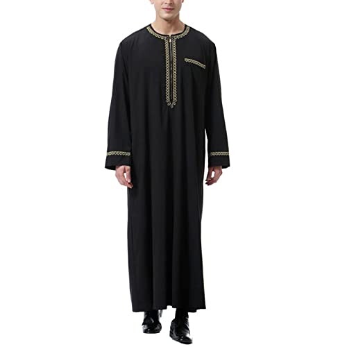 Muslim Kaftan Herren, Herren Kaftan V Ausschnitt Roben Kleider Halbe Ärmel Drucken Thobe Muslimische Kleidung Lang Abaya Lässiges Sommer Männer Dubai Islamisch Ramadan Gebetskleidung von Generic