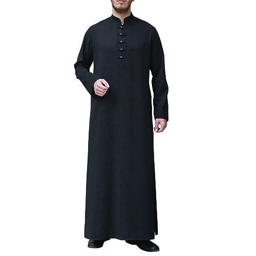 Muslim Robe Herren Langarm Hijab Abaya Mantel Herren Lang Jilbab Wintermantel Islamische Gebetskleidung Einfarbig Ramadan Roben Muslim Robe Kleidung für Männer von Generic