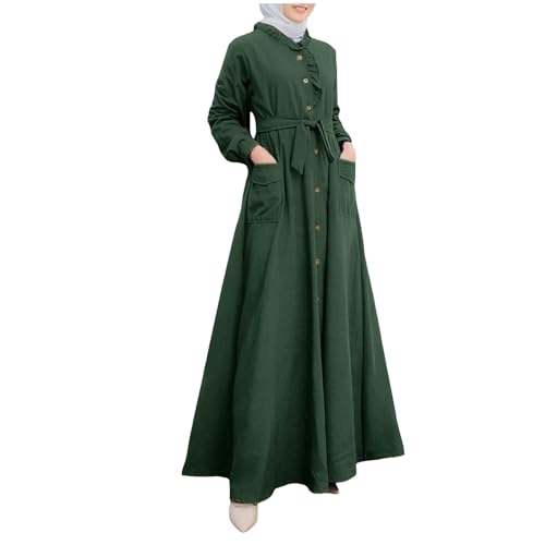 Muslimische Kleider Damen, Abaya Damen Langarm Islamische Muslimische Kleid Blusenkleid Türkische Kaftan Arabisch Gebetskleidung Damen Muslim Kleidung Lang Kleider mit Gürtel von Generic