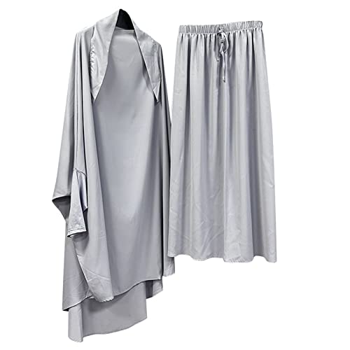 Muslimische Kleider Damen 2 Teiler Langärmeliges Top + Lang Hose Ramadan Outfit Muslimisch Zweiteilige Sets Langes Gebetskleidung Naher Osten Türkei Dubai Arabisch Abaya Anzug Gebet Outfits von Generic