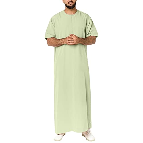 Muslimische Kleider Herren Gebetskleidung für Männer Muslim Kaftan Abaya Herren Dubai Robe Mittlerer Osten Ethnisch Kandoura Saudi Stil Dishdasha Araber Thobe Arabische Kleidung (7-Green, XL) von Generic