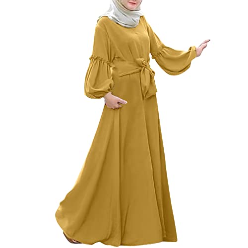 Muslimisches Damenkleid, einfarbig, lange Ärmel, Rüschenkleid, lange Ärmel, islamisches Gebet, muslimisches Abaya-Kleid, muslimisches formelles elegantes Kleid, gelb, L Muslimisches Damenkleid, einfarbig, lange Ärmel, Rüschenkleid, lange Ärmel, islamisches Gebet, muslimisches Abaya-Kleid, muslimisches formelles elegantes Kleid, gelb, L von Generic