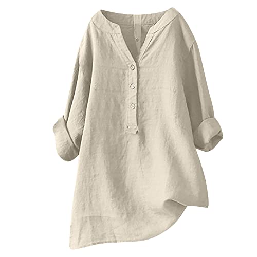 Musselin Bluse Damen,Leinenbluse Top 3/4-Ärmeln Damen Sommer Große Größen Elegant Hemdbluse Blusenkleid Longbluse Blusenshirt Bügelfrei Schwarz Mittelalter Tuniken Damenblusen Oberteile Baumwolle von Generic