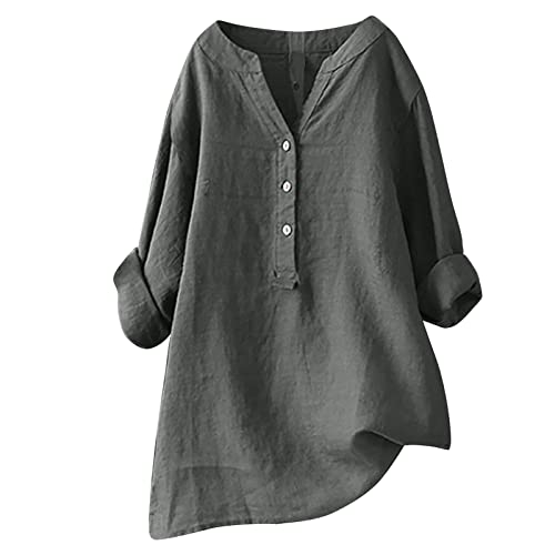 Musselin Bluse Damen,Leinenbluse Top 3/4-Ärmeln Damen Sommer Große Größen Elegant Hemdbluse Blusenkleid Longbluse Blusenshirt Bügelfrei Schwarz Mittelalter Tuniken Damenblusen Oberteile Baumwolle von Generic