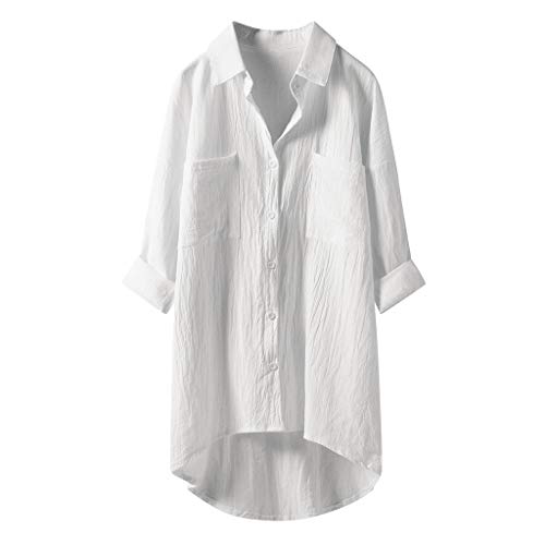 Musselin Bluse Damen Oversize Langarm Shirt Baumwolle Leinenbluse Damen Hemdbluse Elegant Übergröße Longbluse Oberteil Lose Einfarbig Muselinbluse Lang Hemd Tops von Generic