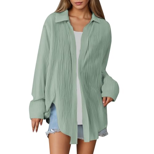 Musselin Bluse Damen Oversized Lang - Longbluse Damen Hemd Hemdbluse Langarm Sommer Baumwolle Lässig Oberteil Hemd Shirt Große Größen Leinenbluse Tunika Tops Musselinbluse Langarmshirt von Generic