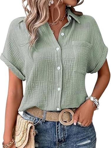 Damen Bluse Musselin Hemdbluse Damen Kurzarm Baumwolle Elegant Tuniken Sommer Oberteile Button Down Hemdbluse Elegant V Ausschnitt Hemd Leicht Blusen Sommer Für Leggings Hemdbluse Tops Damen Bluse Musselin Hemdbluse Damen Kurzarm Baumwolle Elegant Tuniken Sommer Oberteile Button Down Hemdbluse Elegant V Ausschnitt Hemd Leicht Blusen Sommer Für Leggings Hemdbluse Tops von Generic