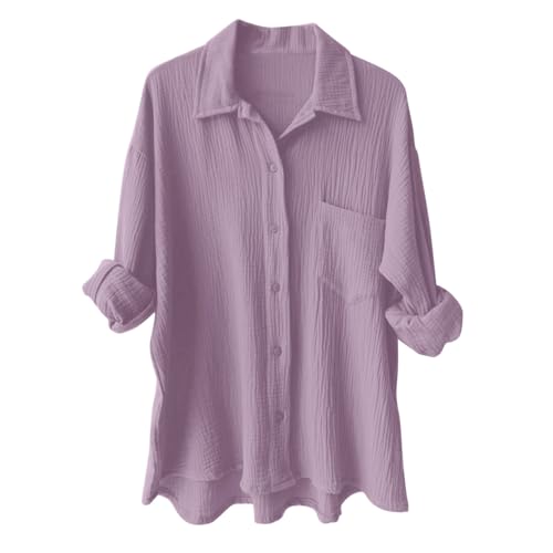 Musselin Bluse Damen Sommer Langarm Baumwolle Leinenbluse Mode Button Down Oversized Longbluse Baumwolle Lässig Oberteil Hemd Shirt Große Größen Leinenbluse Tunika Tops von Generic