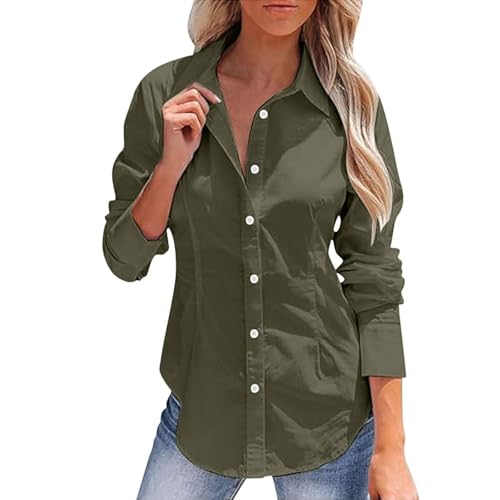 Musselin Bluse Damen Weich Bequem, Günstig Langärmliges Hemdoberteil Aus Baumwolle Und Leinen Mit Knopfleiste Und Revers, Shirt Hemd Casual Fashion, Oberteile Elegant Schick, Blusen Leicht Luftig von Generic