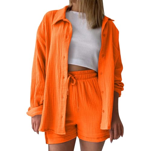 Musselin Bluse Damen Zweiteiler Sommer Top und Hose Einzeln Wählbar 2 Teilige Kleidung Shorts Kombination Kurze Hose Entspannte Set Lässig Große Größen Kleidungs von Generic
