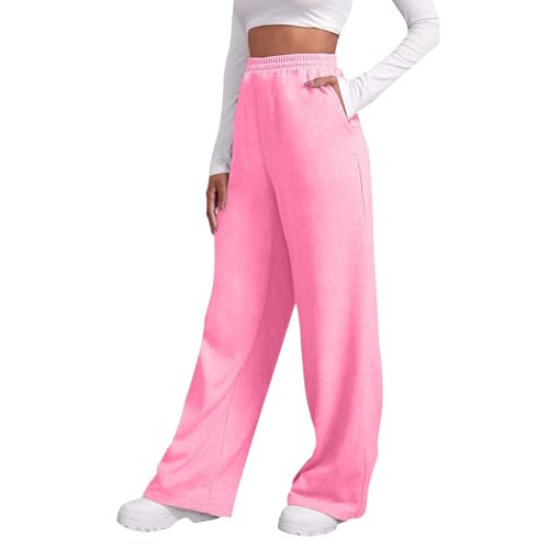 Baggy Jogginghose Damen Weites Bein Hosen Mit Kordelzug High Waist Geradem Lang Hose Leicht Casual Yogahose Mit Taschen Bequeme Baggy Sporthose Gym Fitness Sweathose Loose Fit Freizeithose Outdoorhose von Generic