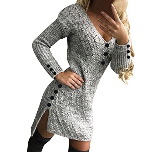 Musselin Kleid Damen - Herbst Winter Langarm Rollkragen Einfarbig Casual Pullover Kleid Damen Pullover Kleid Vintage Kleider Freizeitkleid Shirtkleid von Generic