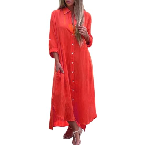 Musselin Kleid Damen Lang Blusenkleid Große Größen Hemdblusenkleid Langarm Blusenkleid Lange Kleider Maxikleid Freizeitkleider Maxi Partykleid V Ausschnitt Elegant Wickelkleid Einfarbig von Generic