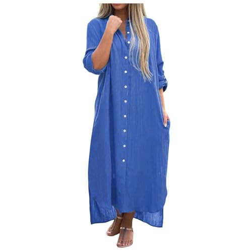 Musselin Kleid Damen Lang Blusenkleid Große Größen Hemdblusenkleid Langarm Blusenkleid Lange Kleider Maxikleid Freizeitkleider Maxi Partykleid V Ausschnitt Elegant Wickelkleid Einfarbig von Generic
