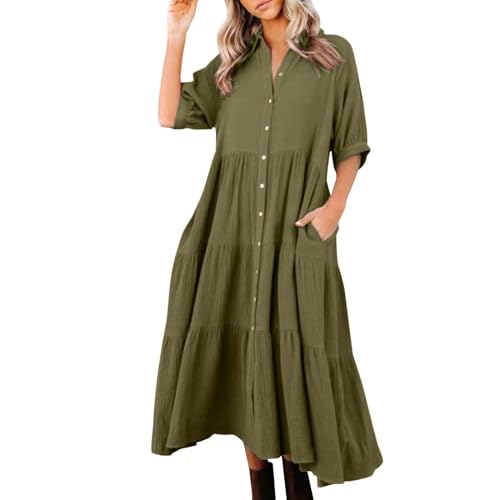 Musselin Kleid Damen V-Ausschnitt 3/4-Arm Sommerkleid Freizeitkleid Einfarbige Lange Hemdkleid Longbluse Casual Sommer Shirt Strandkleid Loose Kleider Große Größen Blusenkleid Musselin Kleid Damen V-Ausschnitt 3/4-Arm Sommerkleid Freizeitkleid Einfarbige Lange Hemdkleid Longbluse Casual Sommer Shirt Strandkleid Loose Kleider Große Größen Blusenkleid von Generic
