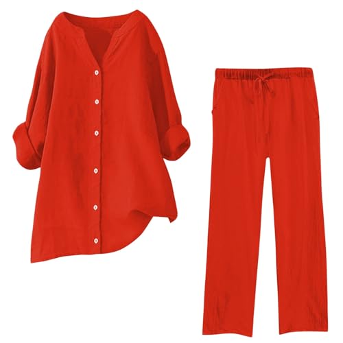 Musselin Set Damen Hosenanzug Sommer Baumwolle Zweiteiler Leinen Kurzarm Top und Lang Weit Bein Hose Set Musselin Leinenanzug Große Größen Leinen Set Einfarbig Freizeitanzug 2 Teiler Set Musselin Set Damen Hosenanzug Sommer Baumwolle Zweiteiler Leinen Kurzarm Top und Lang Weit Bein Hose Set Musselin Leinenanzug Große Größen Leinen Set Einfarbig Freizeitanzug 2 Teiler Set von Generic