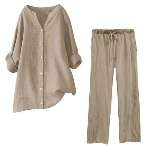 Musselin Set Damen Hosenanzug Sommer Baumwolle Zweiteiler Leinen Kurzarm Top und Lang Weit Bein Hose Set Musselin Leinenanzug Große Größen Leinen Set Einfarbig Freizeitanzug 2 Teiler Set Musselin Set Damen Hosenanzug Sommer Baumwolle Zweiteiler Leinen Kurzarm Top und Lang Weit Bein Hose Set Musselin Leinenanzug Große Größen Leinen Set Einfarbig Freizeitanzug 2 Teiler Set von Generic