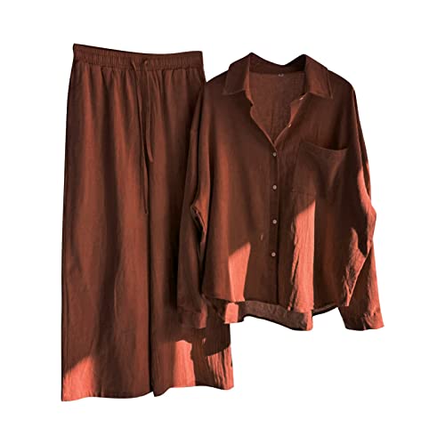 Musselin Set Damen Hosenanzug Sommer Baumwolle Zweiteiler Leinen Kurzarm Top und Lang Weit Bein Hose Set Musselin Leinenanzug Große Größen Leinen Set Einfarbig Freizeitanzug 2 Teiler Set Musselin Set Damen Hosenanzug Sommer Baumwolle Zweiteiler Leinen Kurzarm Top und Lang Weit Bein Hose Set Musselin Leinenanzug Große Größen Leinen Set Einfarbig Freizeitanzug 2 Teiler Set von Generic