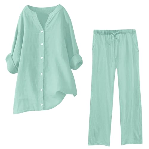 Musselin Set Damen Hosenanzug Sommer Baumwolle Zweiteiler Leinen Kurzarm Top und Lang Weit Bein Hose Set Musselin Leinenanzug Große Größen Leinen Set Einfarbig Freizeitanzug 2 Teiler Set Musselin Set Damen Hosenanzug Sommer Baumwolle Zweiteiler Leinen Kurzarm Top und Lang Weit Bein Hose Set Musselin Leinenanzug Große Größen Leinen Set Einfarbig Freizeitanzug 2 Teiler Set von Generic
