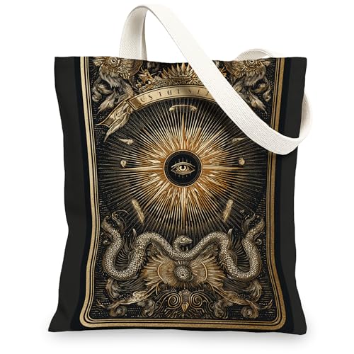 Mystical Eye Canvas-Tragetasche, dekorativ, wiederverwendbar, stilvoll, leicht, schwarz, Schulterriemen, 33 x 38 cm von Generic