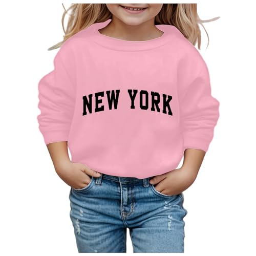 New York Mädchen Sweatshirt Herbst Winter Langarm Rundhals Pullover Buchstaben Oberteile Bequemer Lässiger Langarmshirt Kinder Pullover Top für 3-12 Jahre (Pink, 11-12 Years) von Generic
