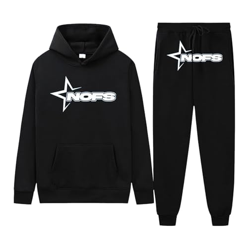 NOFS Jogginganzug Herren Damen - 2-Teilig Tracksuit Y2K mit Hoodie und Sporthose | Hip Hop Streetwear Style | NOFS Fashion Trainingsanzug Anzug Unisex 2024 Schwarz M von Generic