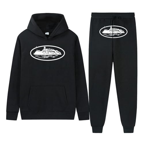 NOFS Jogginganzug Streetwear Buchstaben Drucklose Hoodies und Jogginghosen Tracksuit für Herren Y2K Männer Hip Hop Hose Trainingsanzüge Pullover Lässig Oberteile und Sporthosen von Generic