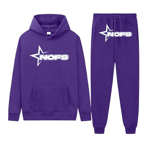 NOFS Jogginghose und Trainingsanzüge | Buchstaben Druck Lose Hoodies und Jogginghosen Y2K für Herren | Hip Hop Streetwear Tracksuit Männer Pullover Lässig Oberteile und Sporthosen (2 Stück Anzug) von Generic