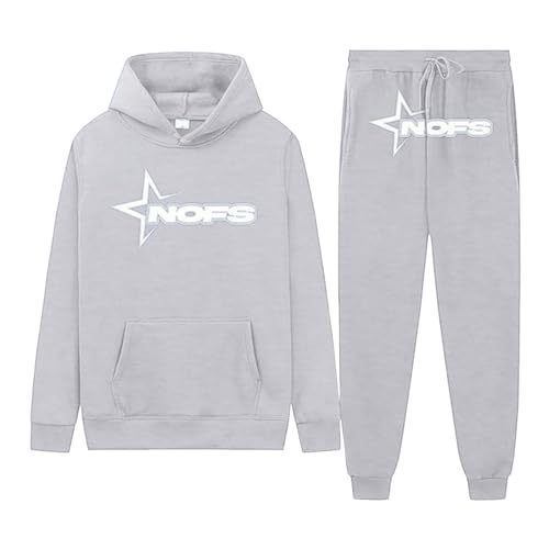 NOFS Streetwear Trainingsanzüge für Herren | Buchstaben Drucklose Hoodies und Jogginghosen Y2K Männer | Hip Hop Hose Streetwear Tracksuit Pullover Lässig Oberteile und Sporthosen (2 Stück Anzug) von Generic