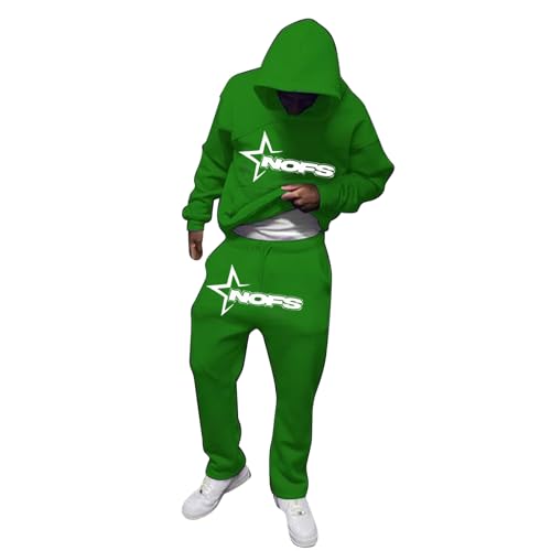 NOFS Trainingsanzug Herren Y2K Hoodie Jogginghose Set Jogginganzug Tracksuit Männer Sportanzüge Kapuzenpullover+Sporthose Laufanzug Pullover Sport Jogging Gym Warm Streetwear Grün L von Generic