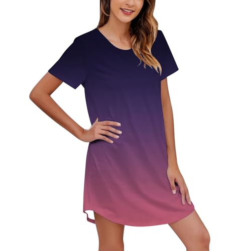 Nachthemd Damen Kurzarm -Schlafshirt Damen Negligee -Nachtwäsche Kurz Lose Nachtshirt Umstandskleid Dessous-Set Mode Farbverlauf T-Shirt Nachtkleid Sommer Schlafhemd Nachthemden für Frauen von Generic
