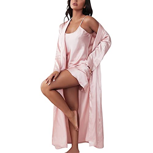 Nachthemd für Damen, Dessous, Satin, Unterhemd, Dessous, sexy Nachthemd, Schlafkleid, sexy Slips, Nachtwäsche, 2 Stück Nachthemd, Damen-Morgenmäntel, rose, 38 von Generic