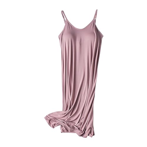 Nachthemden Damen Baumwolle Nachtkleid mit Integriertem BH Ärmelloses Einstellbare Träger Damen Unterkleid Freizeitkleid Nightwear Spaghettiträger Nachtkleid Sleepwear Sommer Pyjama von Generic